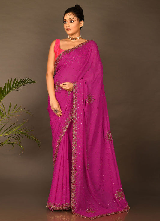 Contemporary Rangoli Pink Embroidered Saree