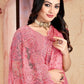 Designer Net Pink Embroidered Saree