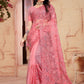 Designer Net Pink Embroidered Saree