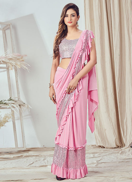 Classic Imported Pink Sequins Saree