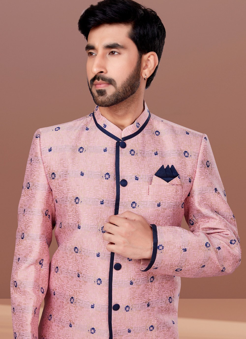 Indo Western Jacquard Pink Fancy Work Mens