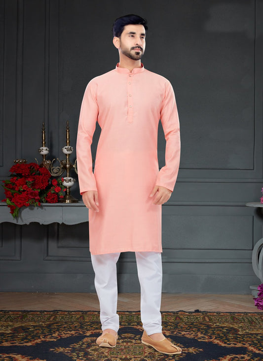 Kurta Pyjama Cotton Jacquard Pink Fancy Work Mens