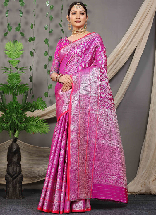 Trendy Saree Banarasi Silk Pink Jacquard Work Saree