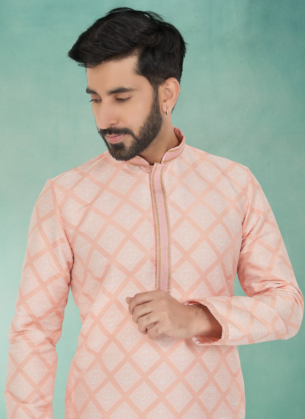 Kurta Pyjama Jacquard Silk Pink Jacquard Work Mens