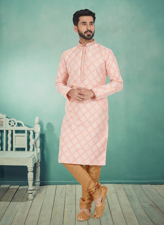 Kurta Pyjama Jacquard Silk Pink Jacquard Work Mens