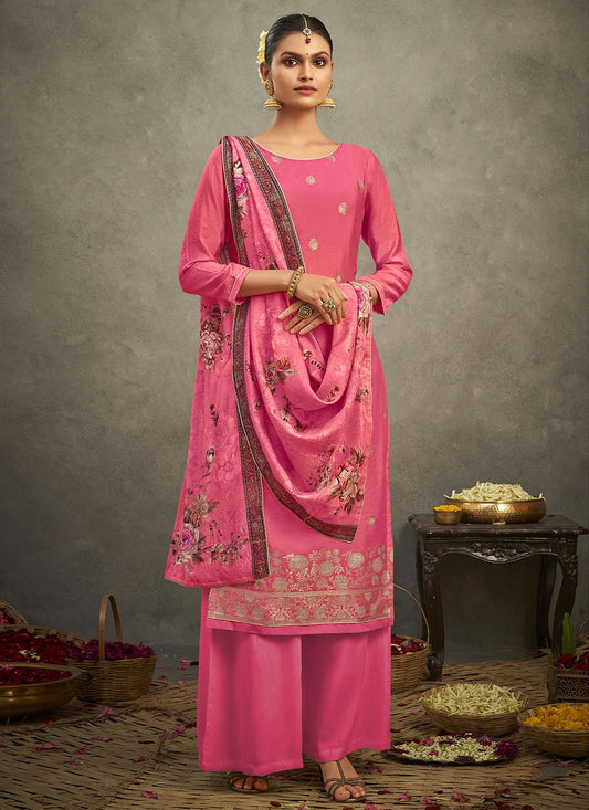 Salwar Suit Silk Pink Jacquard Work Salwar Kameez