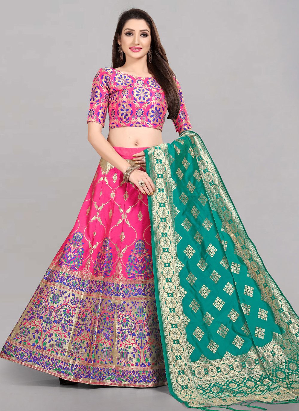 Lehenga Choli Banarasi Silk Jacquard Pink Jacquard Work Lehenga Choli