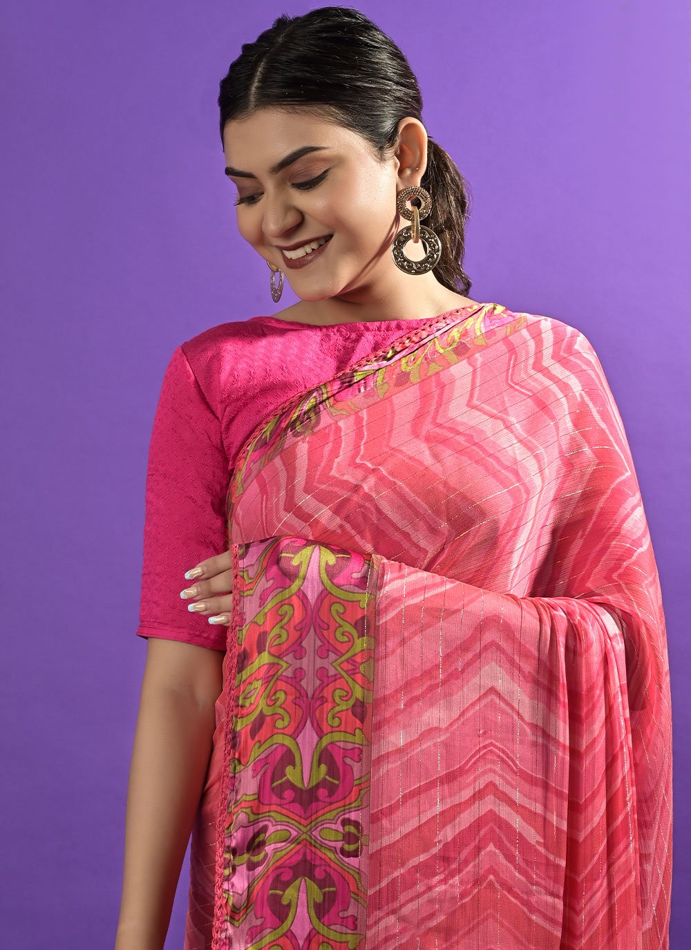 Classic Satin Pink Lace Saree