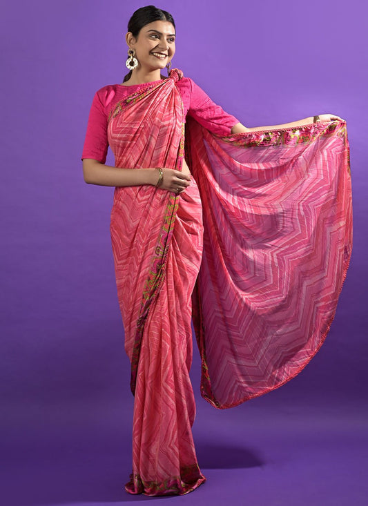 Classic Satin Pink Lace Saree