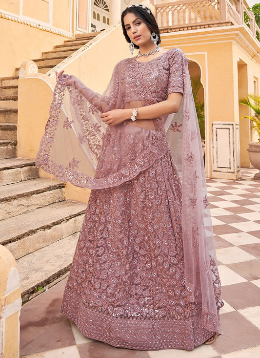 Lehenga Choli Net Pink Embroidered Lehenga Choli