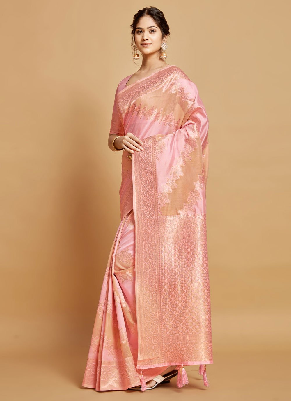 Traditional Saree Linen Pink Woven Saree