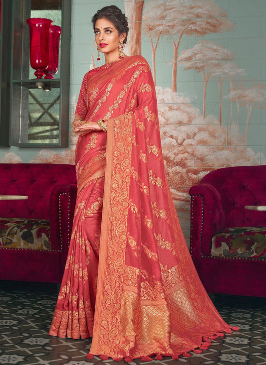 Classic Pure Dola Silk Pink Embroidered Saree