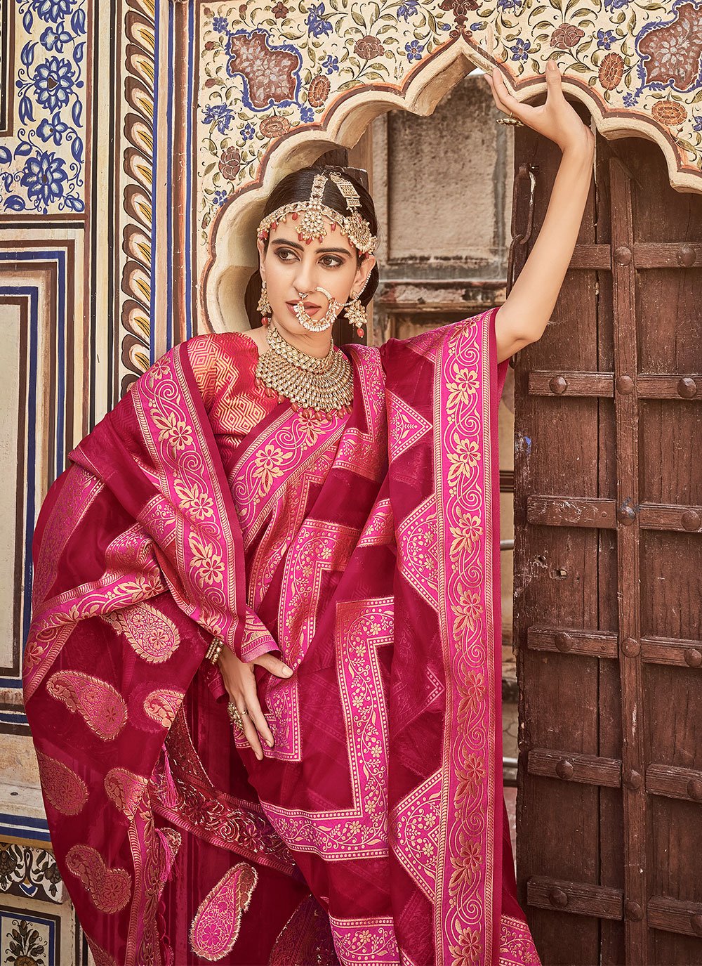 Contemporary Organza Pure Dola Pink Lace Saree