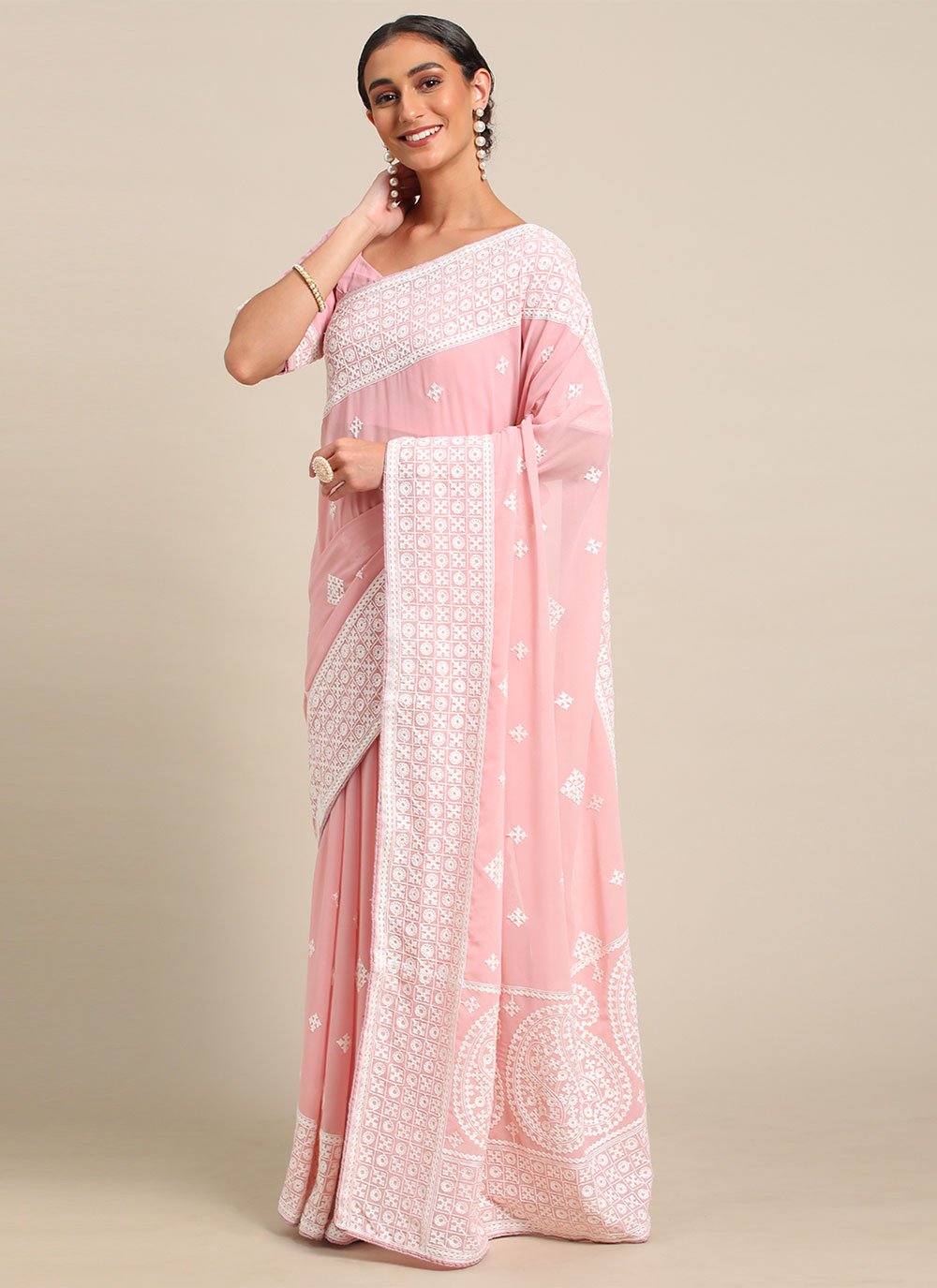 Contemporary Georgette Pink Embroidered Saree