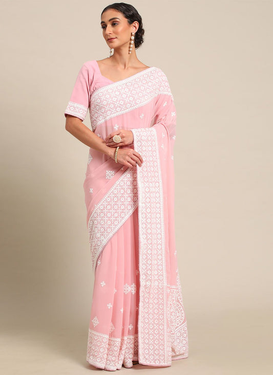 Contemporary Georgette Pink Embroidered Saree