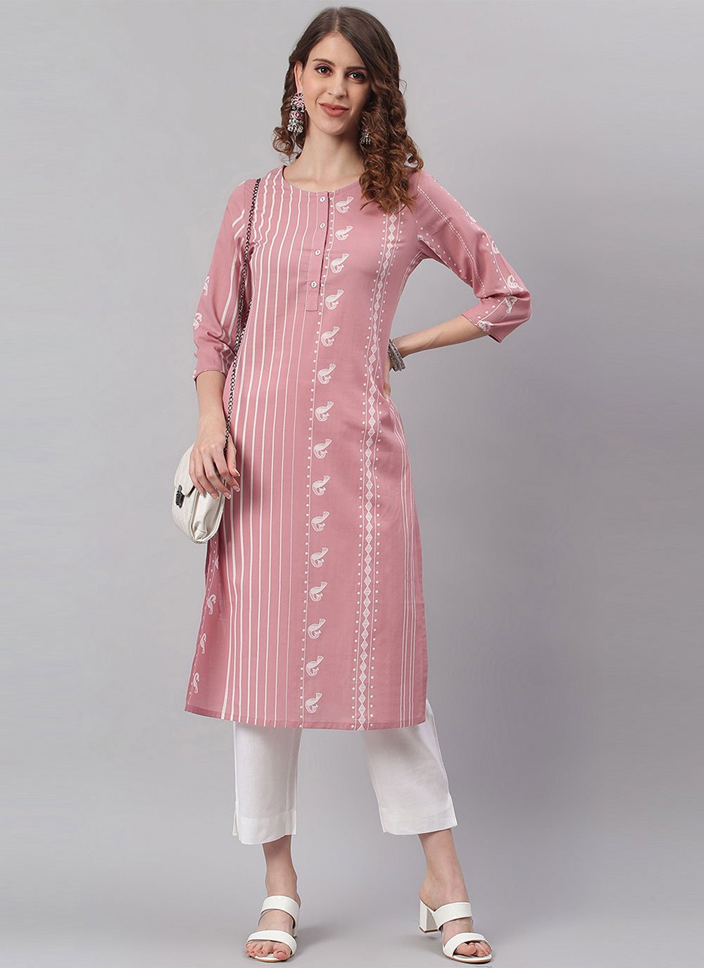 Casual Kurti Cotton Pink Print Kurtis