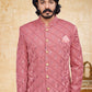 Jodhpuri Suit Velvet Pink Embroidered Mens