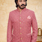 Jodhpuri Suit Velvet Pink Embroidered Mens