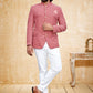 Jodhpuri Suit Velvet Pink Embroidered Mens