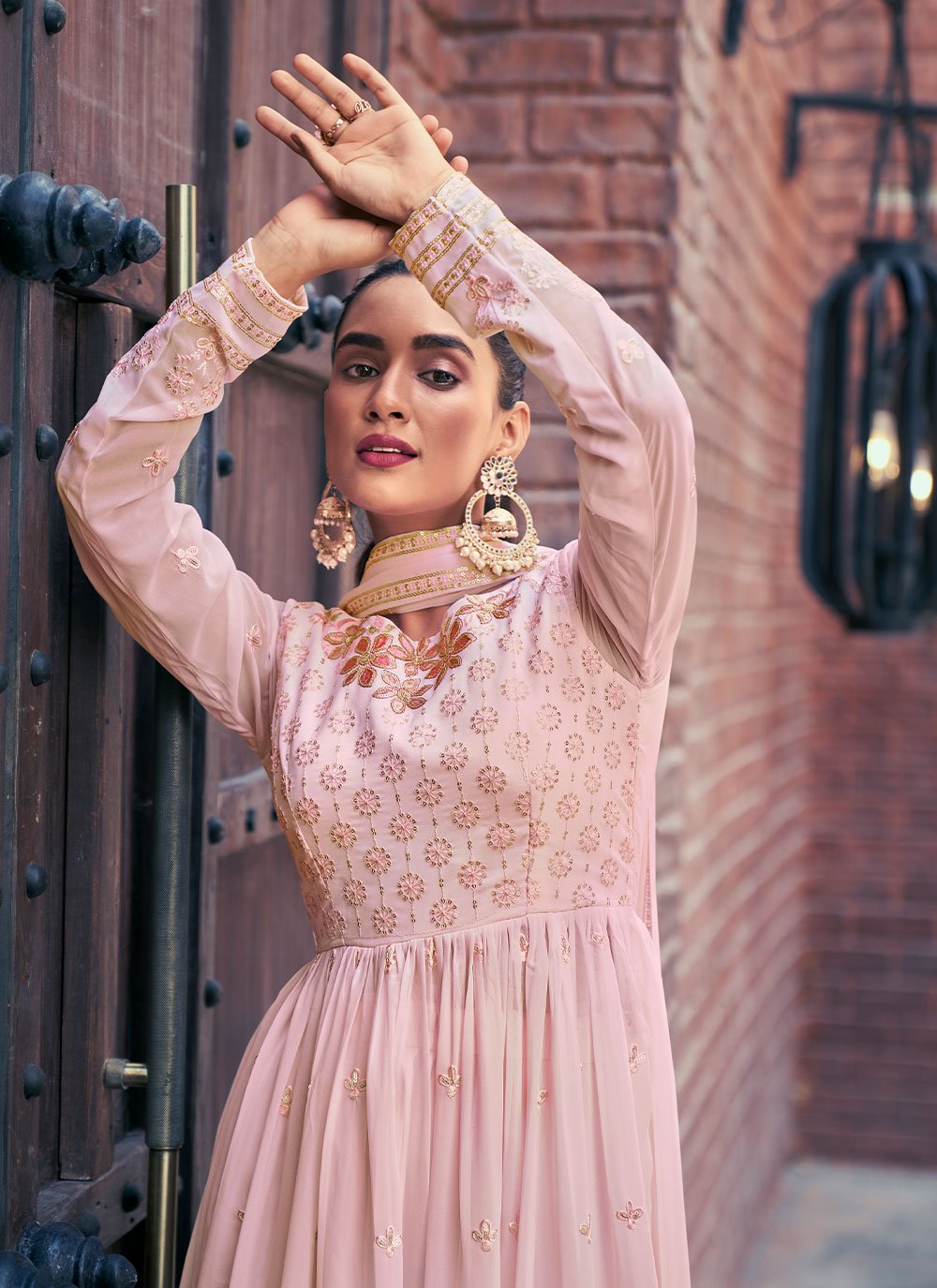 Palazzo Salwar Suit Georgette Pink Embroidered Salwar Kameez