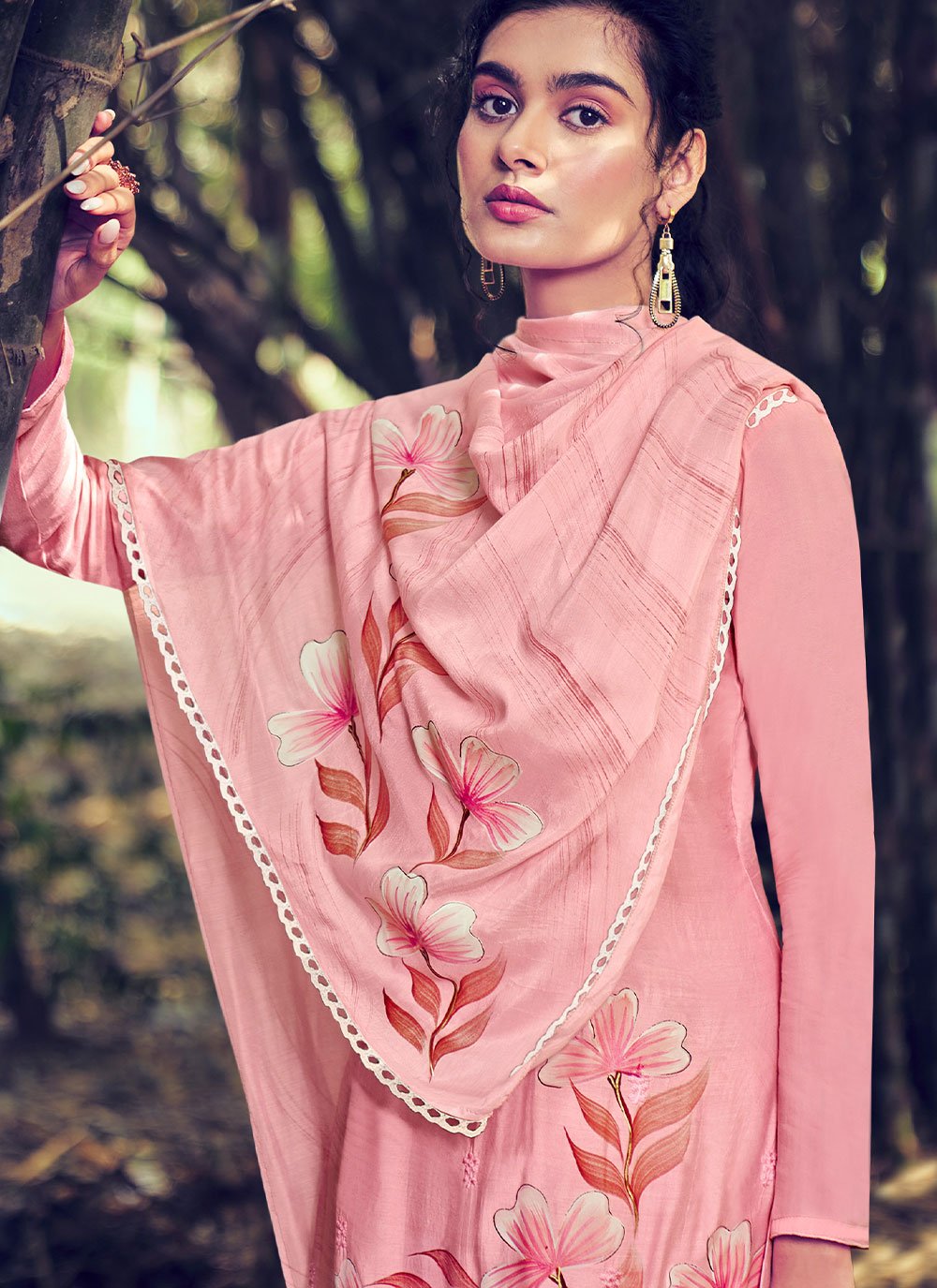 Salwar Suit Bembarg Muslin Pink Embroidered Salwar Kameez