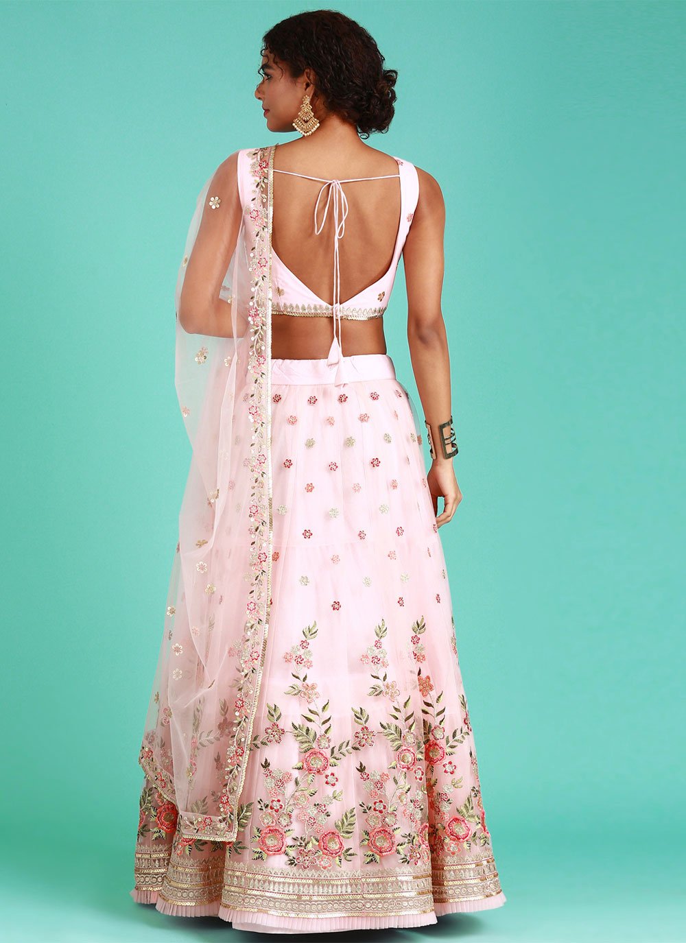 A Line Lehenga Net Pink Embroidered Lehenga Choli