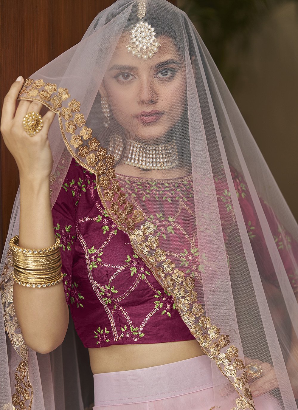 A Line Lehenga Net Pink Embroidered Lehenga Choli