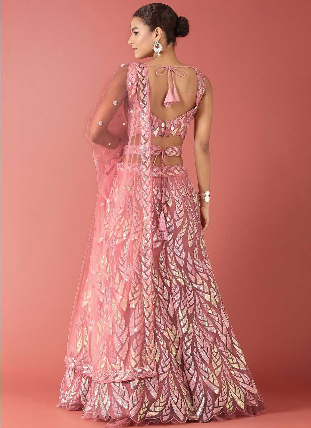 Lehenga Choli Net Pink Embroidered Lehenga Choli