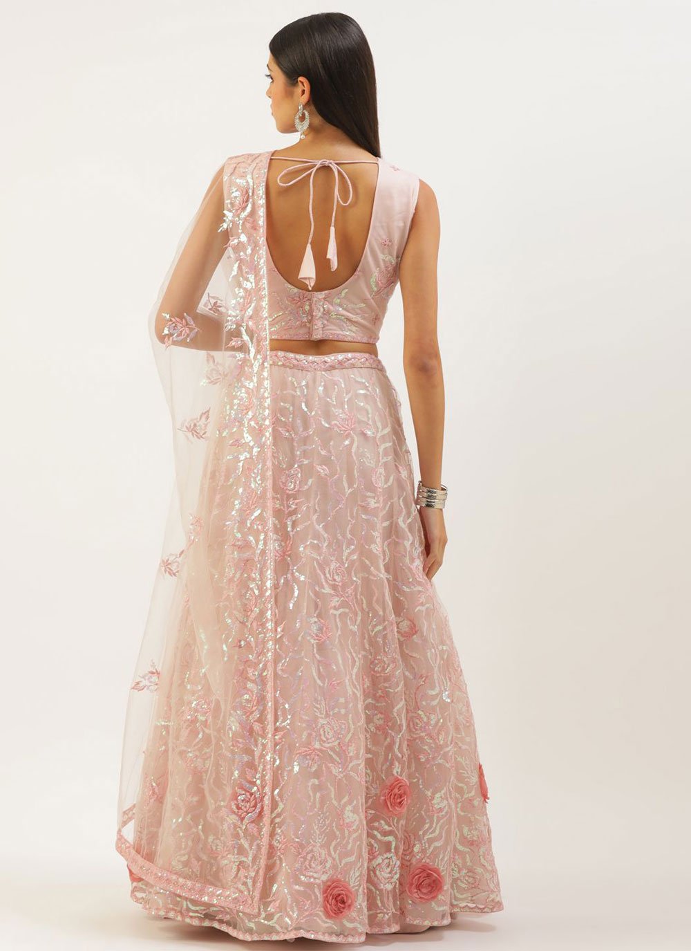 A Line Lehenga Net Pink Embroidered Lehenga Choli