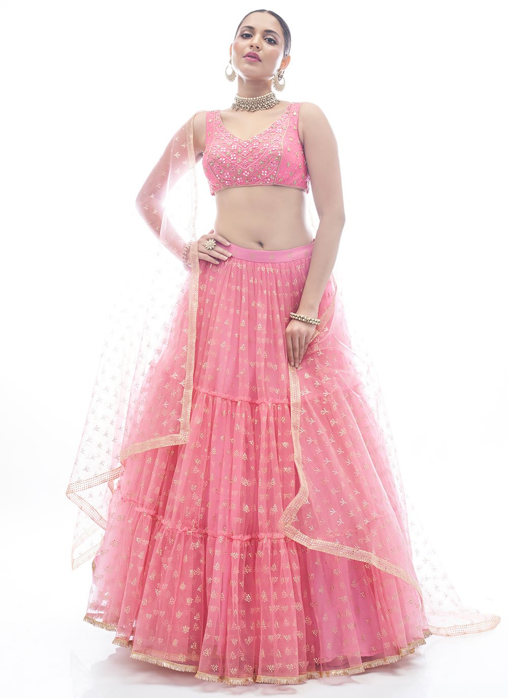 Readymade Lehenga Choli Net Pink Hand Work Lehenga Choli