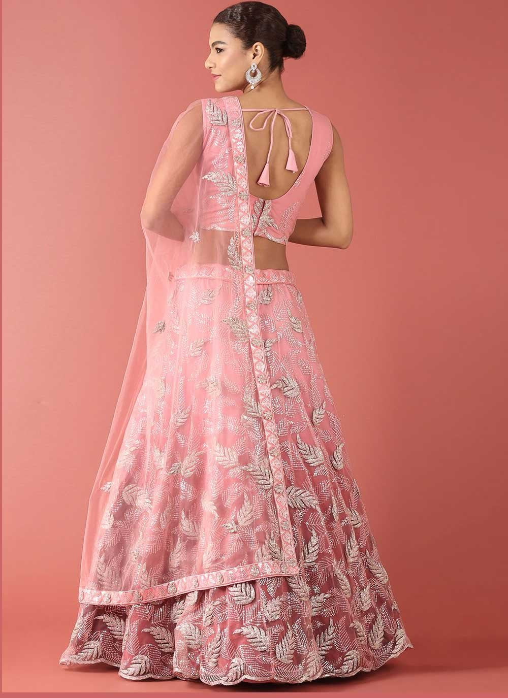 Lehenga Choli Net Pink Embroidered Lehenga Choli