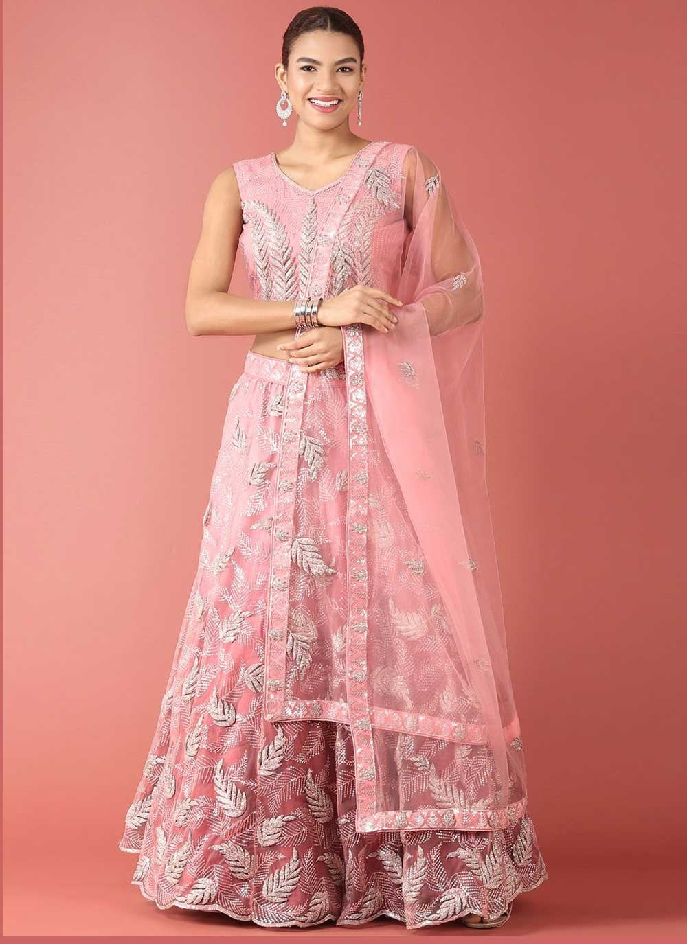 Lehenga Choli Net Pink Embroidered Lehenga Choli