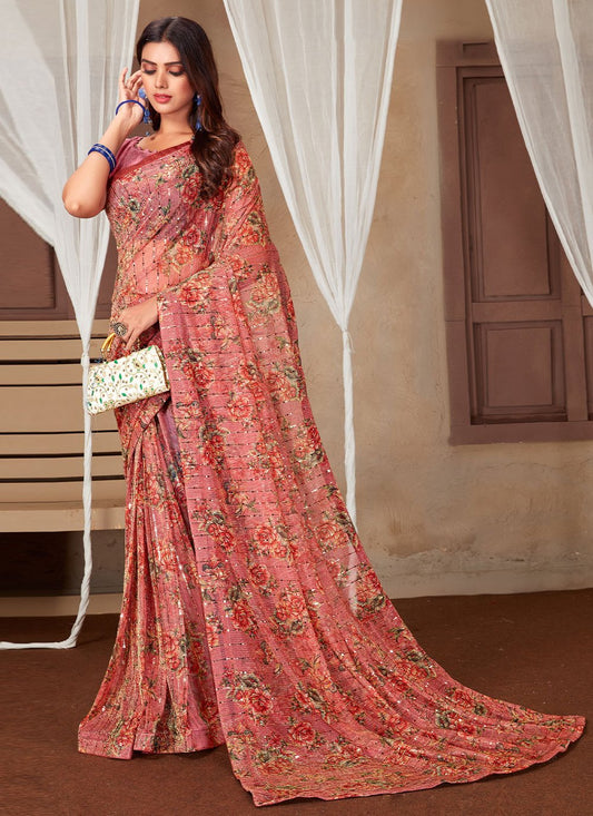 Trendy Saree Net Pink Digital Print Saree