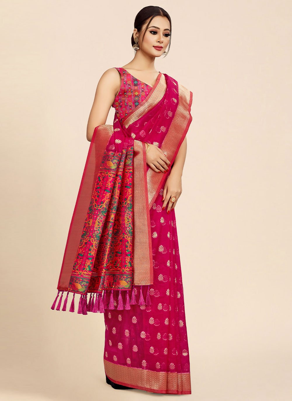 Classic Organza Pink Weaving Saree