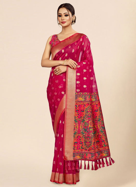 Classic Organza Pink Weaving Saree