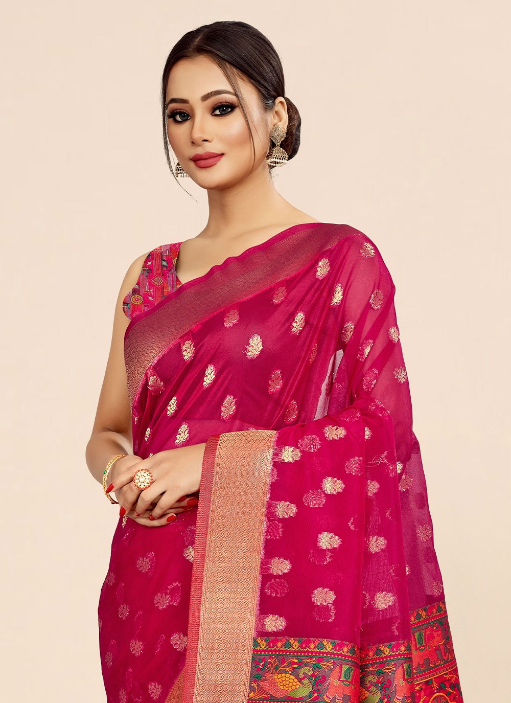 Classic Organza Pink Weaving Saree