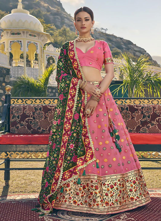 Lehenga Choli Organza Pink Weaving Lehenga Choli