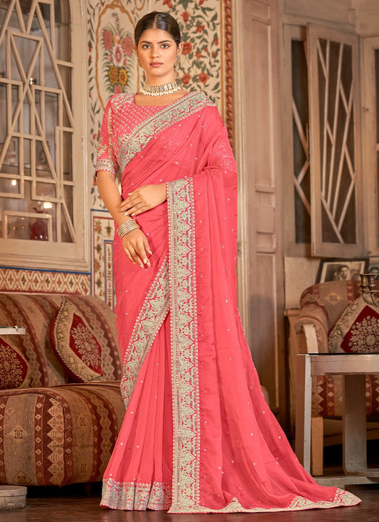 Classic Organza Pink Dori Work Saree