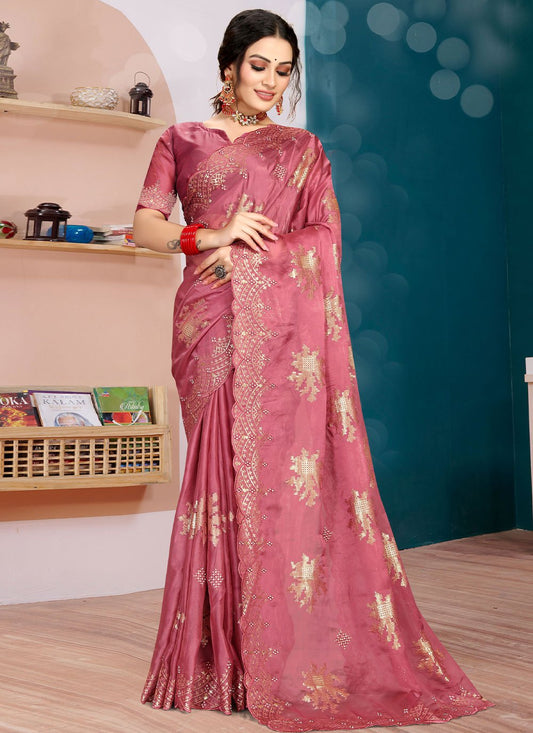 Contemporary Organza Silk Pink Diamond Saree