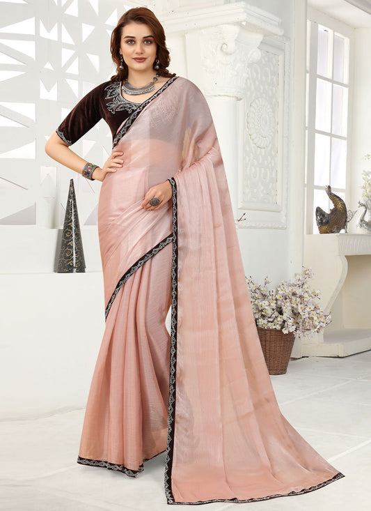 Classic Organza Pink Lace Saree