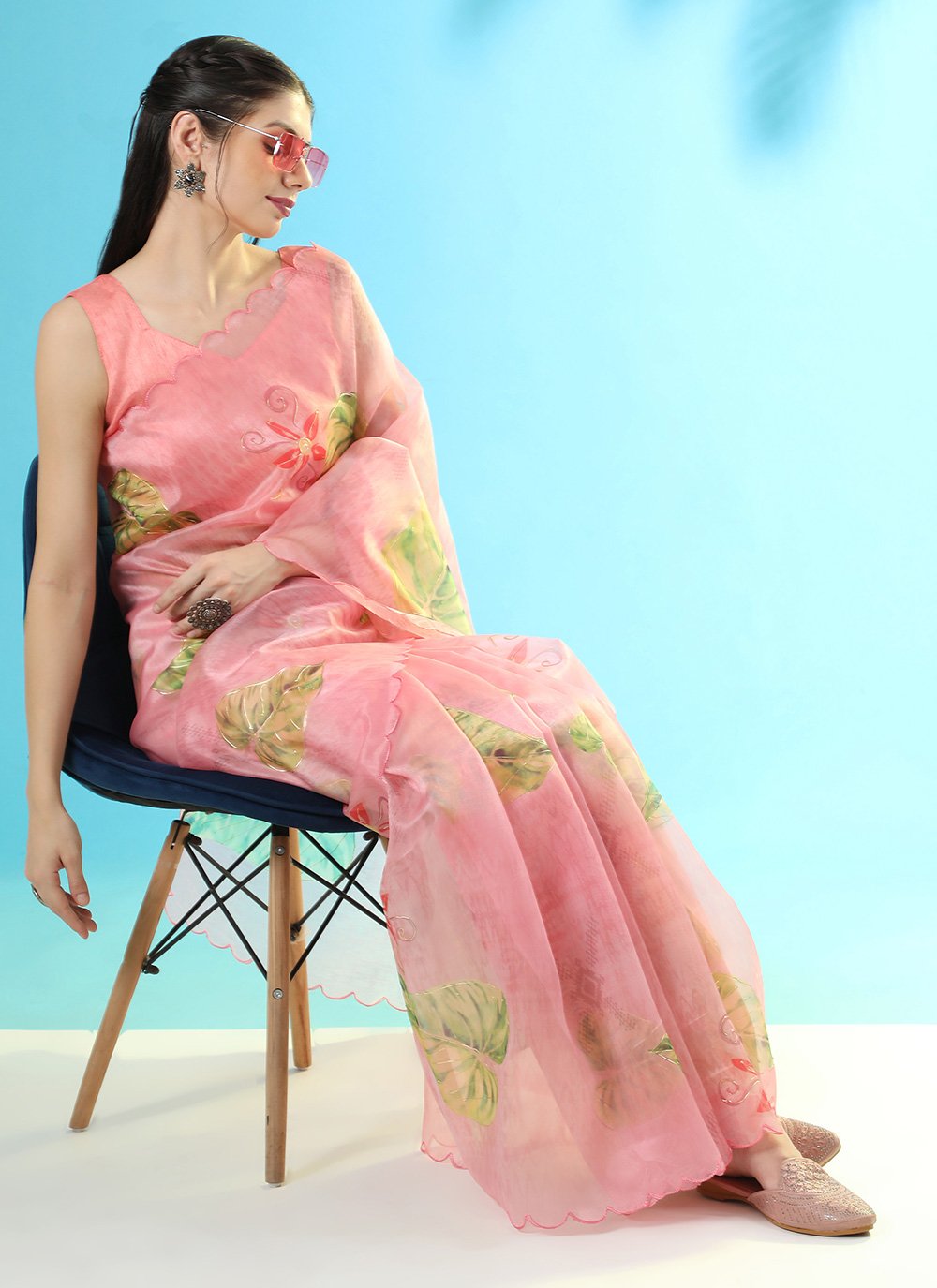 Classic Organza Silk Pink Digital Print Saree