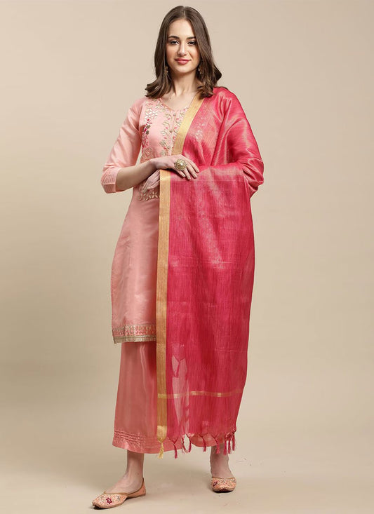 Palazzo Salwar Suit Silk Blend Pink Embroidered Salwar Kameez