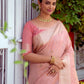 Classic Linen Tissue Pink Woven Saree