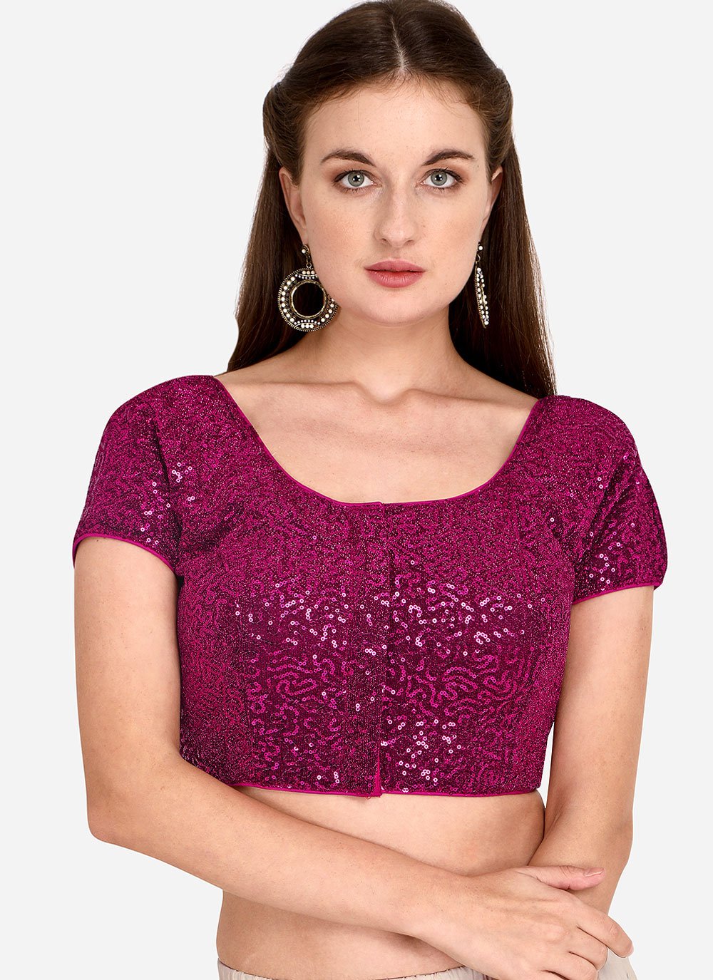 Designer Blouse Net Pink Sequins Blouse