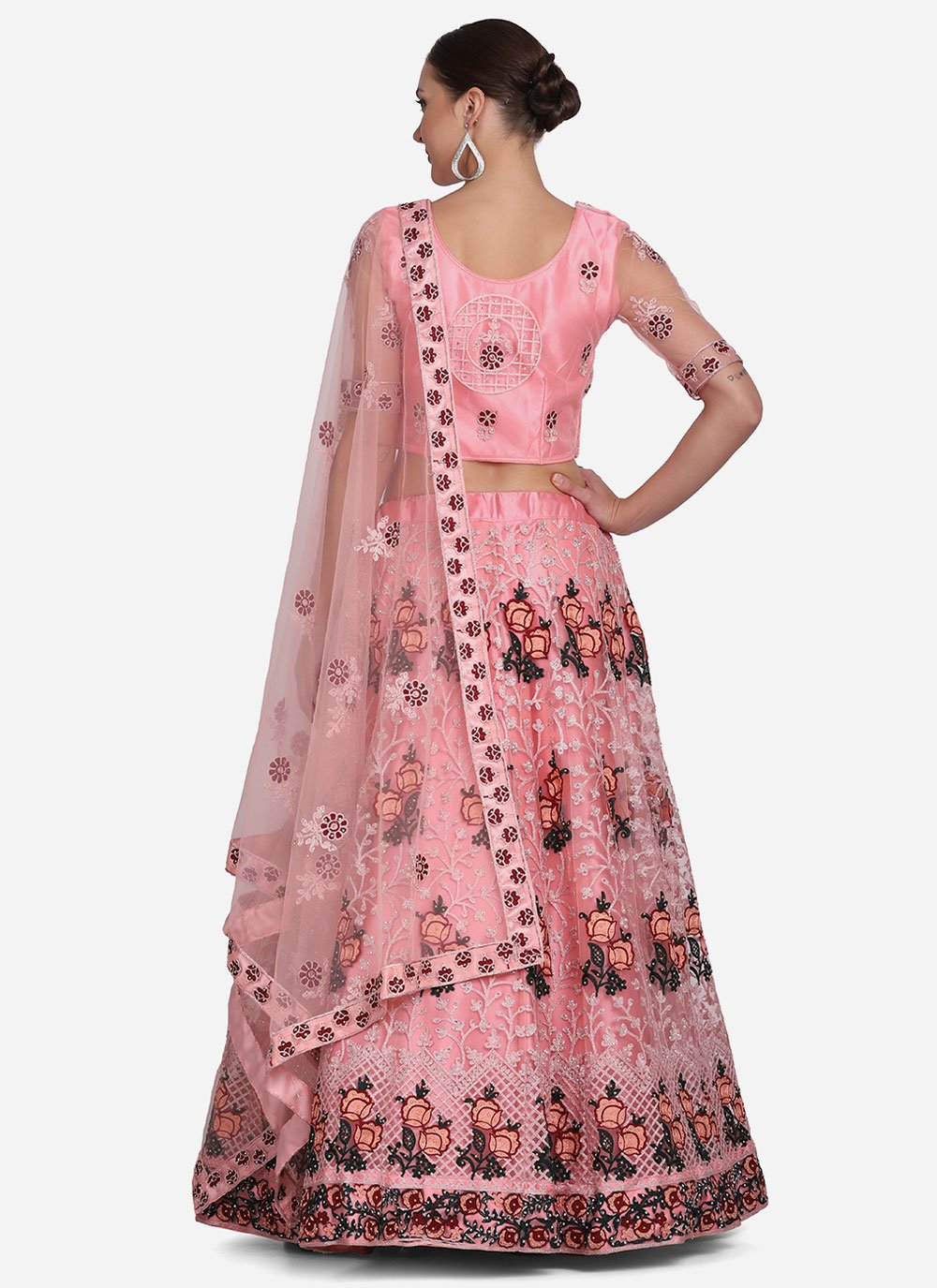 A Line Lehenga Net Pink Embroidered Lehenga Choli