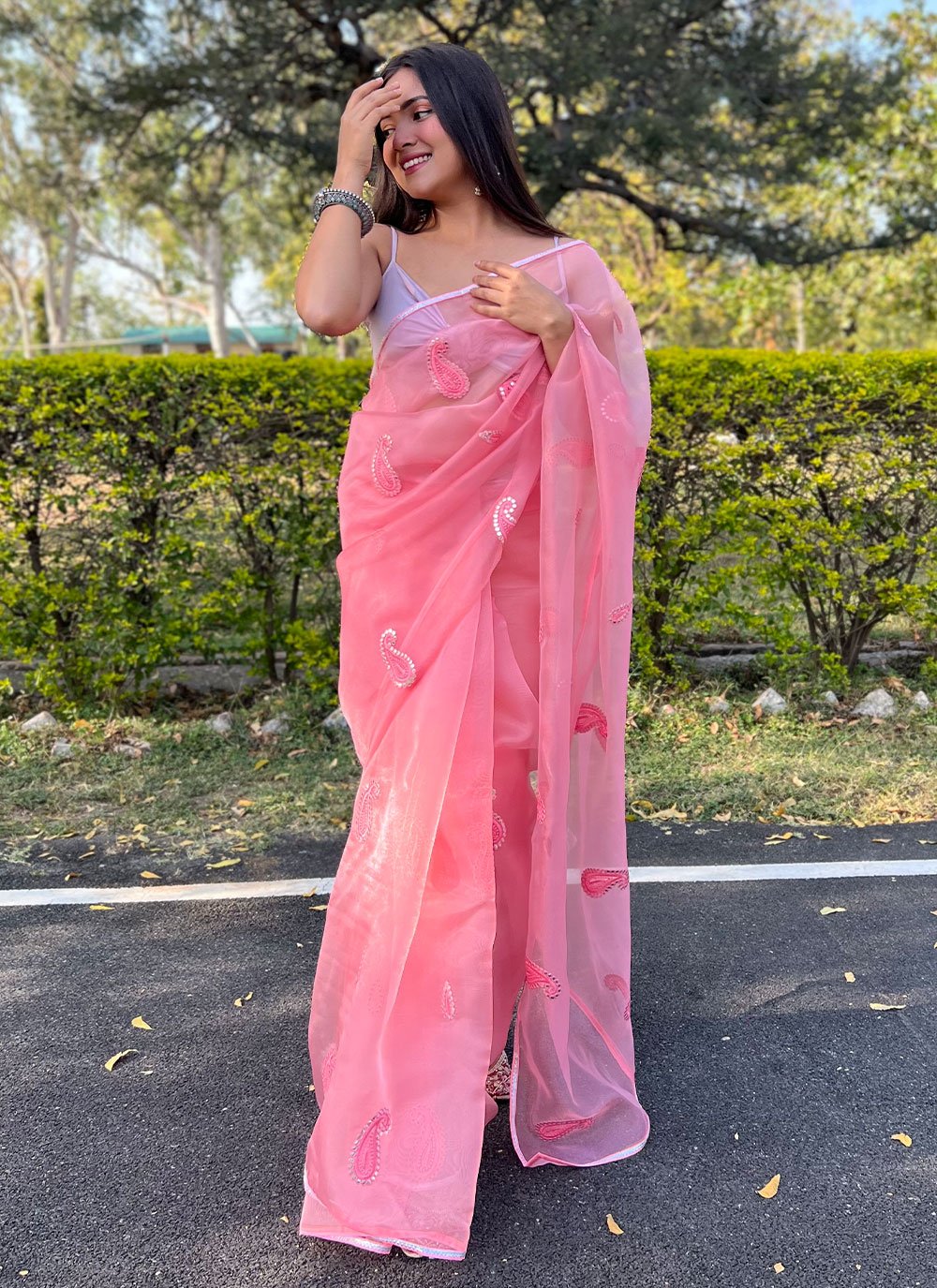 Trendy Saree Net Pink Embroidered Saree