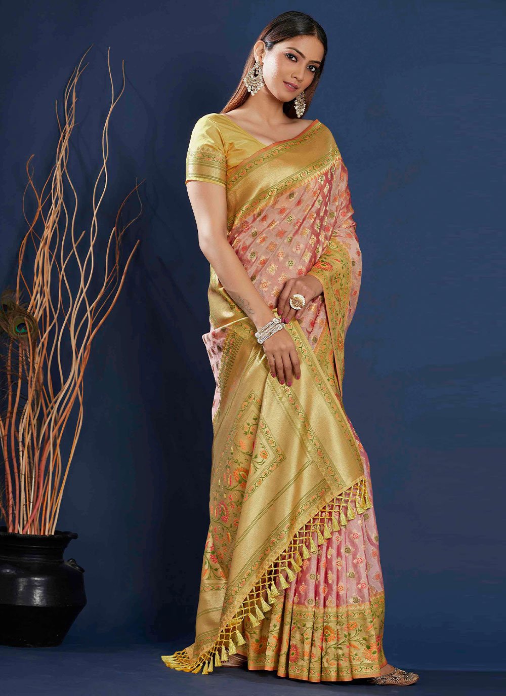 Classic Organza Pink Weaving Saree