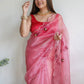 Trendy Saree Organza Pink Aari Work Saree