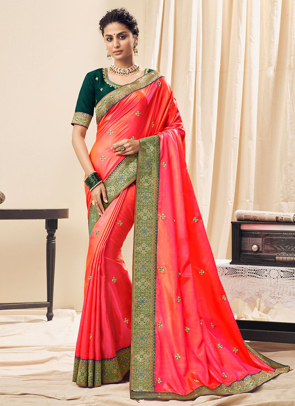 Classic Silk Pink Embroidered Saree