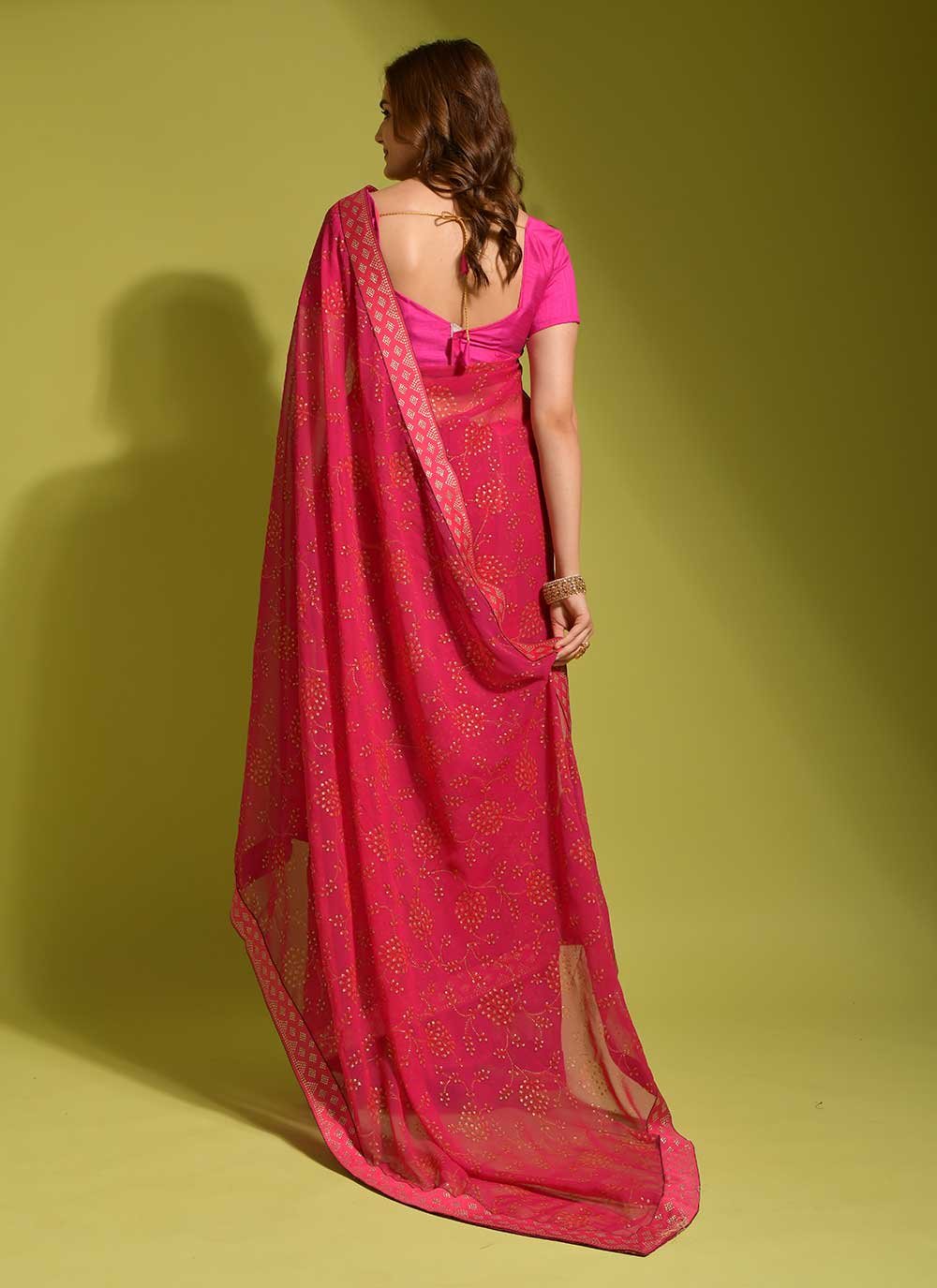 Classic Chiffon Pink Print Saree